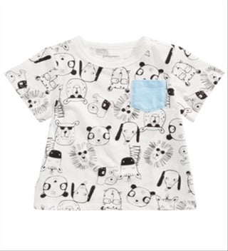 Camiseta de algodão com estampa animal para bebês meninos First Impressions, branca, tamanho 6 a 9 meses