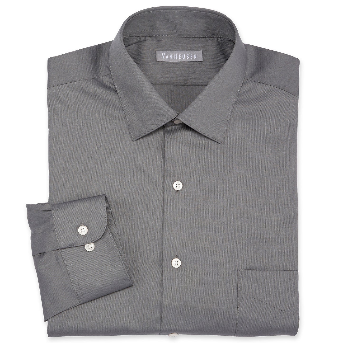Camisa social masculina Van Heusen Lux Sateen Regular Fit com botões, cinza, tamanho 16x34-35