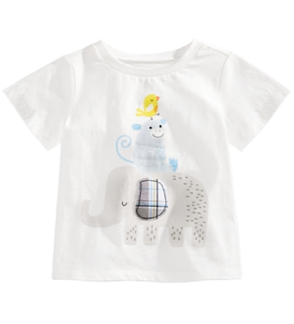 Camiseta de algodão com estampa de elefante para bebês meninos First Impressions, branca, tamanho 6 a 9 meses