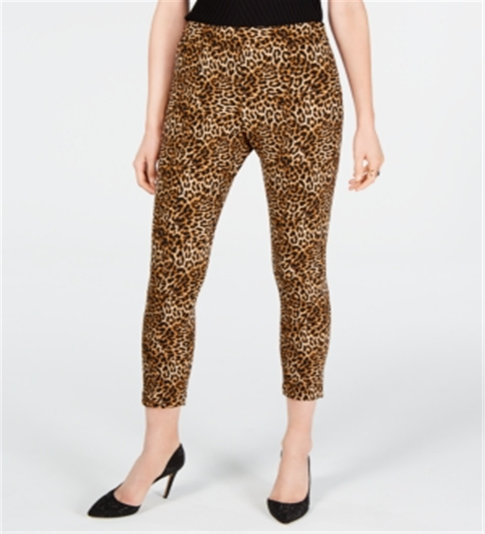 Calça skinny feminina INC com estampa de leopardo e elástico no tornozelo, marrom, tamanho 14