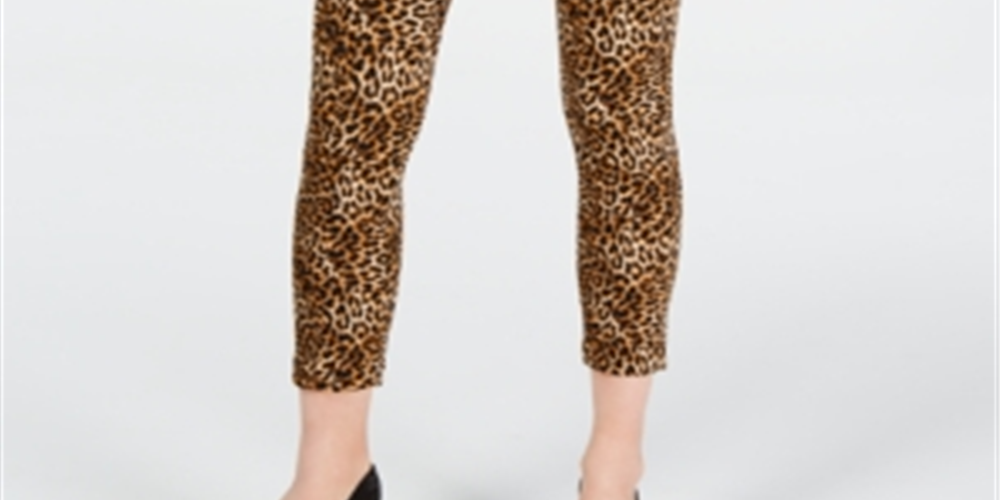 Calça skinny feminina INC com estampa de leopardo e elástico no tornozelo, marrom, tamanho 14