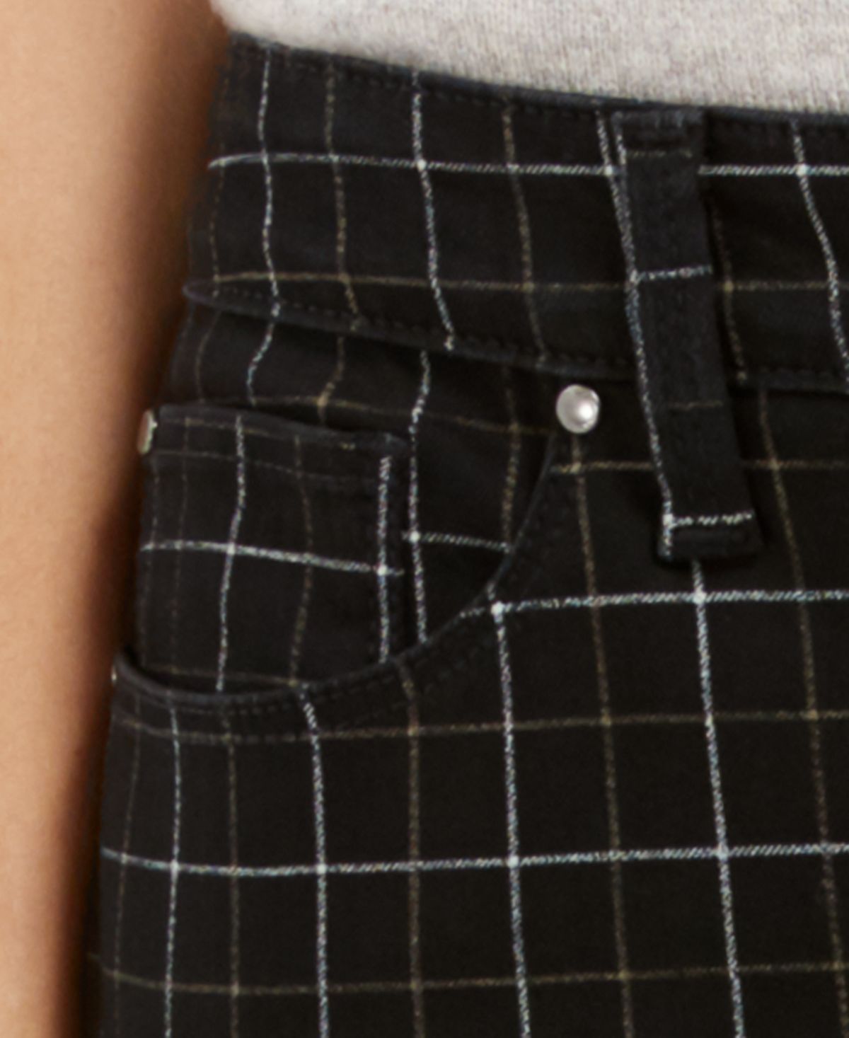 Calça jeans skinny xadrez McKenna com controle de barriga feminina Charter Club, preta, tamanho 18