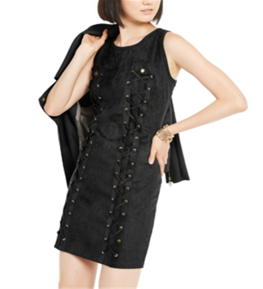 Vestido feminino INC de camurça sintética com cadarço, preto, tamanho GG