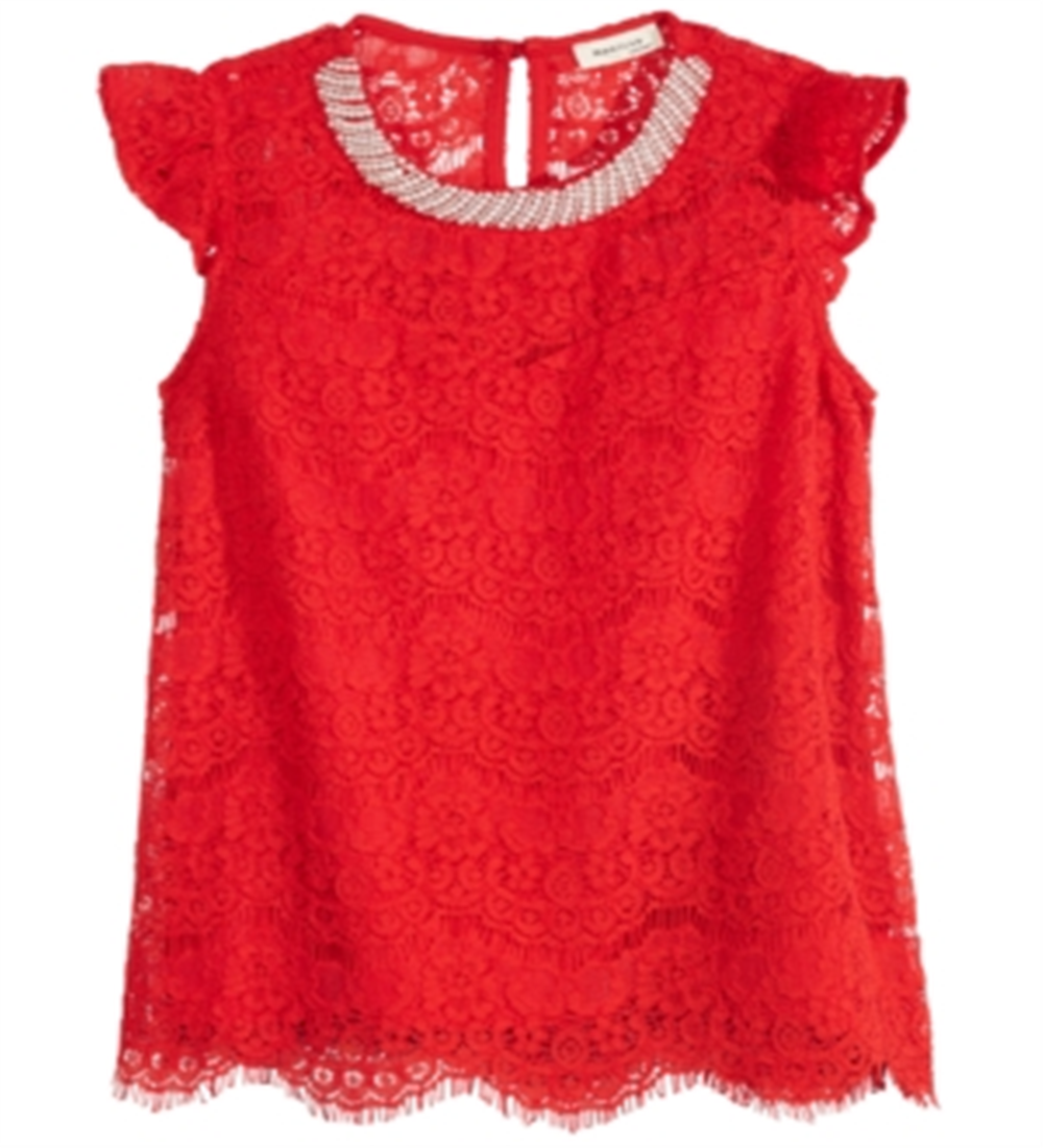 Top de renda enfeitado Monteau Big Girl's vermelho tamanho XL