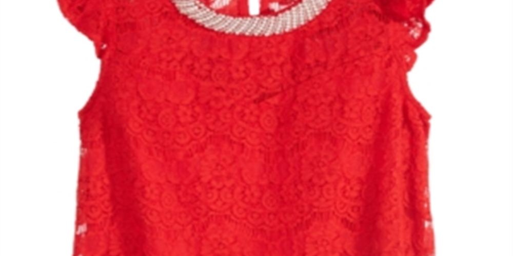 Top de renda enfeitado Monteau Big Girl's vermelho tamanho XL