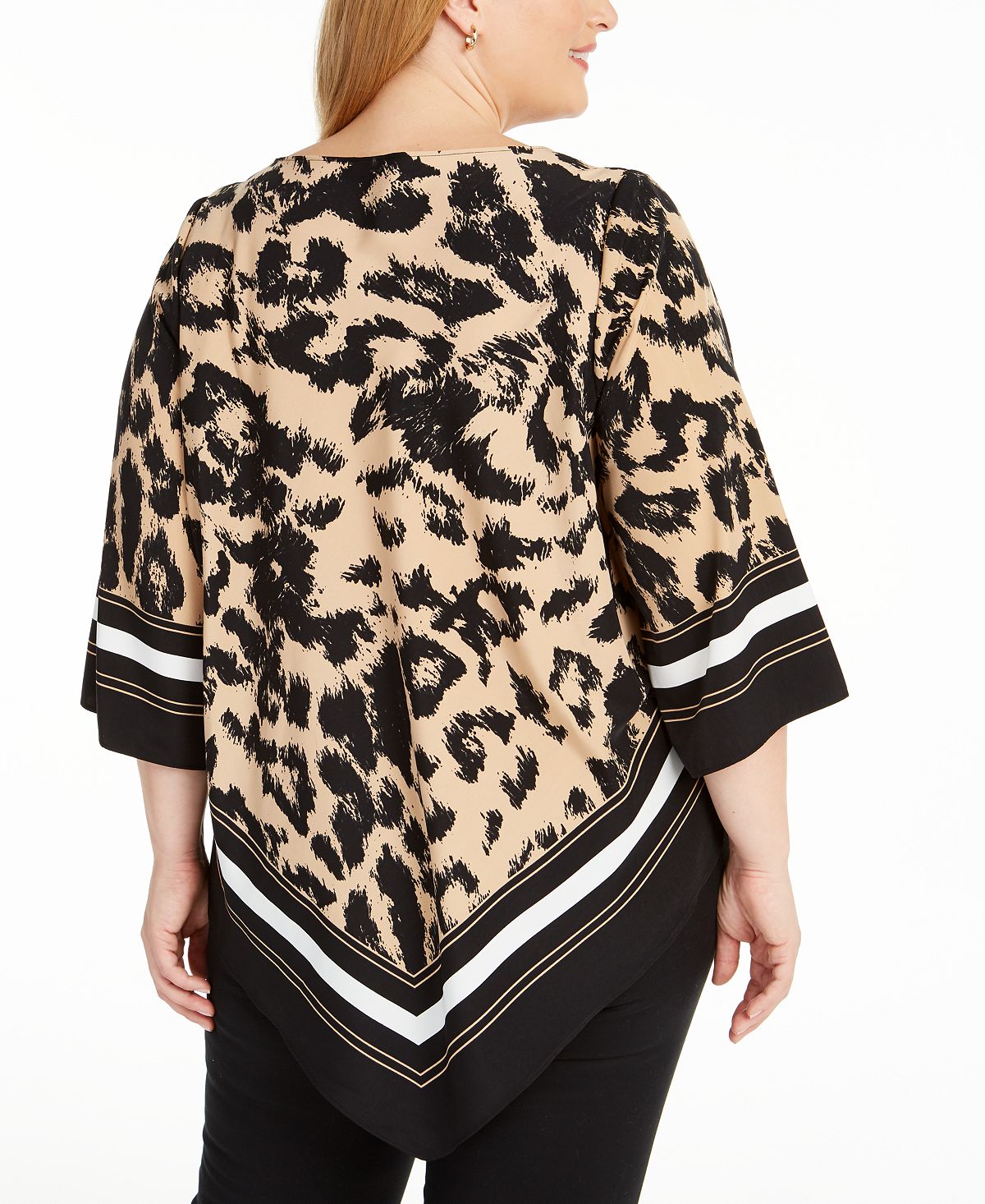 Blusa feminina Alfani Plus com estampa animal, preta, tamanho 3X