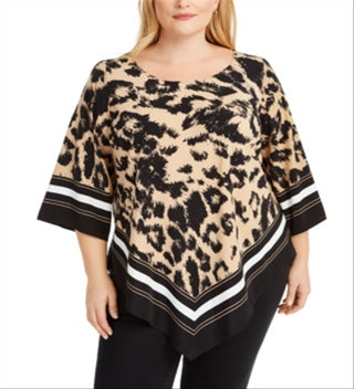 Blusa feminina Alfani Plus com estampa animal, preta, tamanho 3X