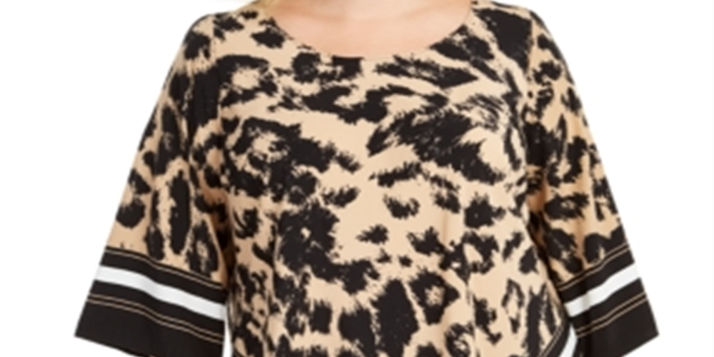 Blusa feminina Alfani Plus com estampa animal, preta, tamanho 3X