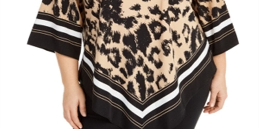 Blusa feminina Alfani Plus com estampa animal, preta, tamanho 3X