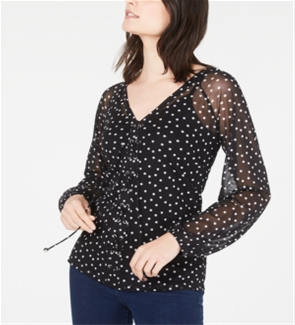 Top feminino estampado com cadarço INC International Concepts, preto, tamanho 2XL