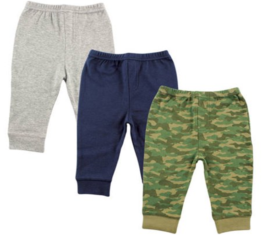 Calças de algodão Luvable Friends para bebês e crianças pequenas, pacote com 3, camuflagem, tamanho 18 a 24 meses