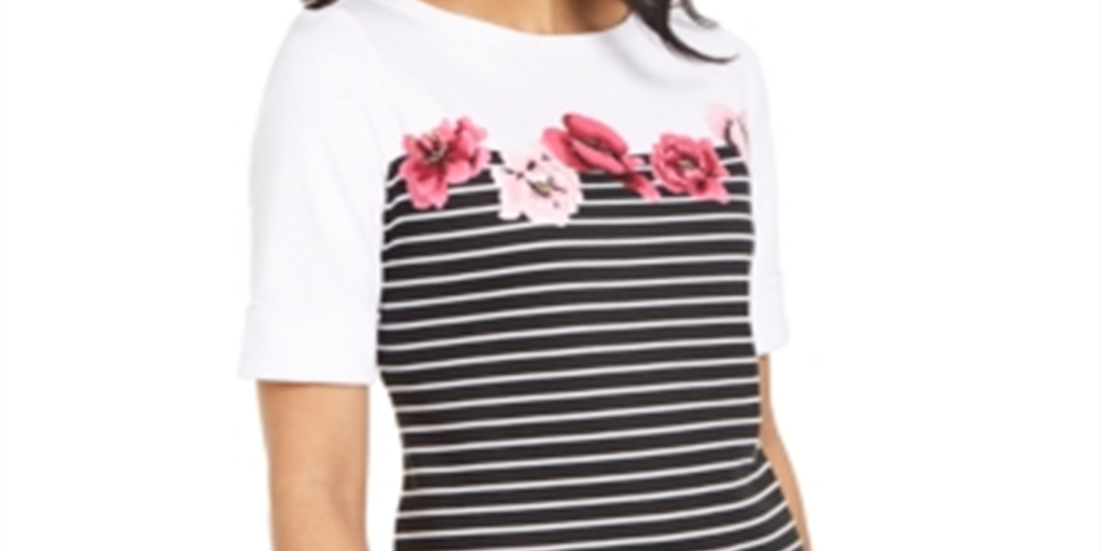 Karen Scott Blusa Feminina Estampada Manga Cotovelo Preta Tamanho P