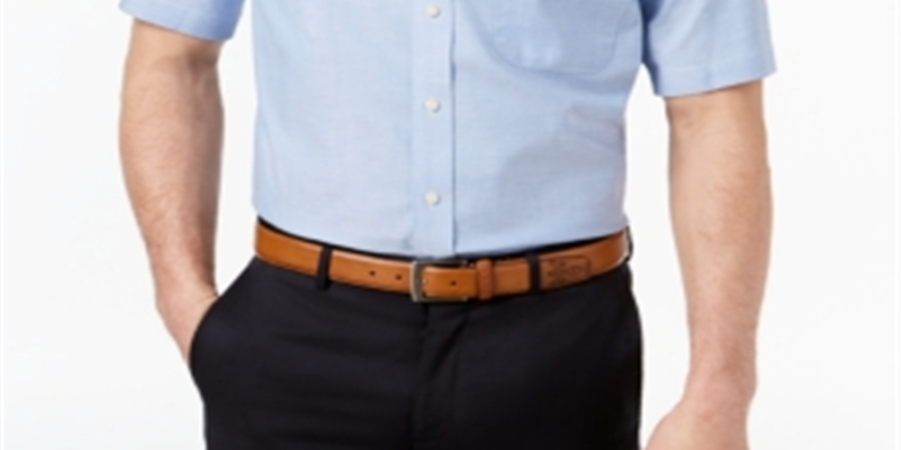 Camisa social masculina Club Room Classic/Regular Fit Oxford resistente a vincos, azul claro, tamanho 18