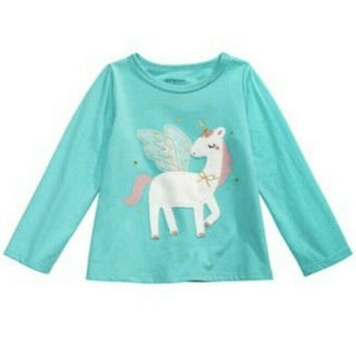 Camiseta de algodão com estampa de unicórnio First Impressions para bebê menina, verde, tamanho 12 MOS