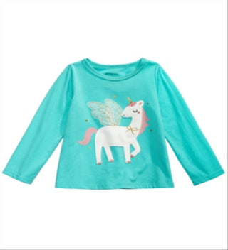 Camiseta de algodão com estampa de unicórnio First Impressions para bebê menina, verde, tamanho 18 meses
