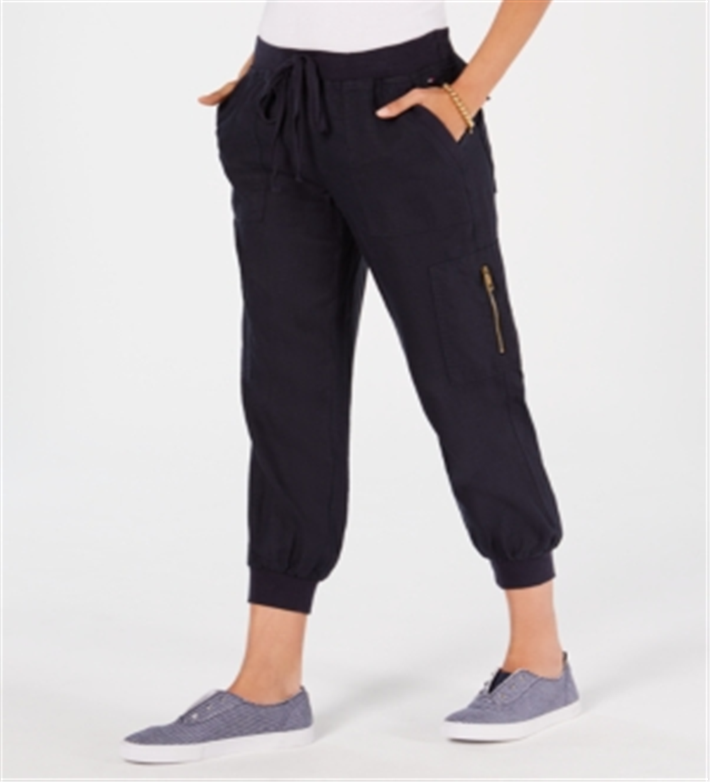 Calça cargo feminina Tommy Hilfiger de linho azul tamanho XX-G