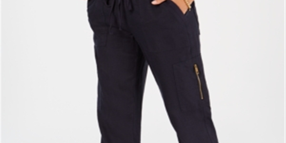 Calça cargo feminina Tommy Hilfiger de linho azul tamanho XX-G