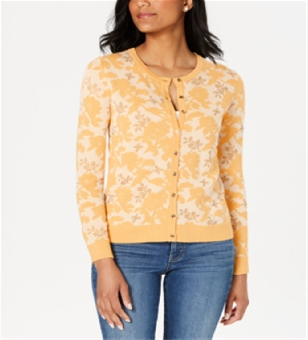 Cardigan feminino com estampa jacquard Charter Club, amarelo, tamanho grande