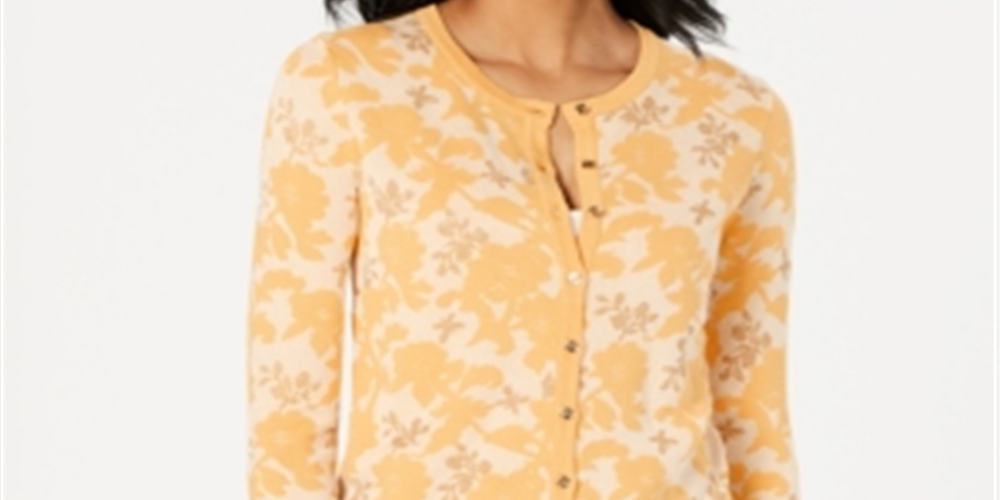 Cardigan feminino com estampa jacquard Charter Club, amarelo, tamanho grande