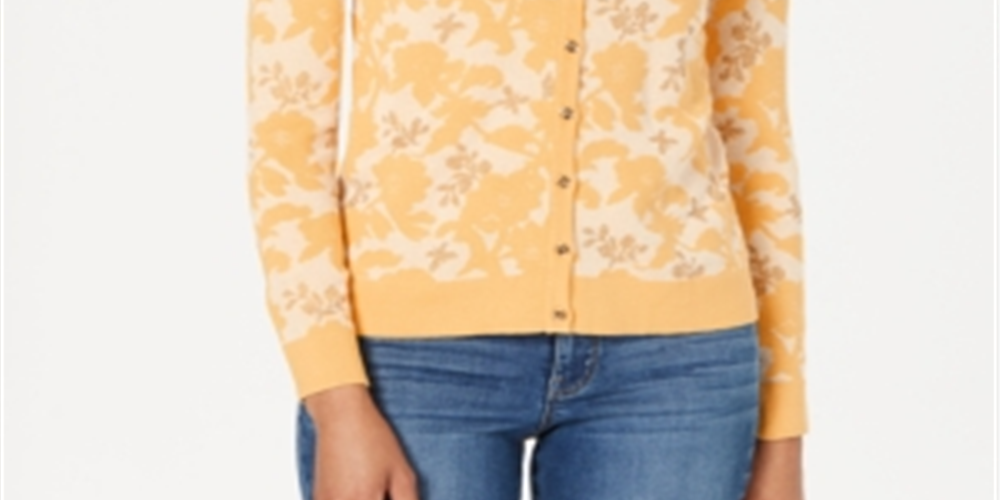 Cardigan feminino com estampa jacquard Charter Club, amarelo, tamanho grande