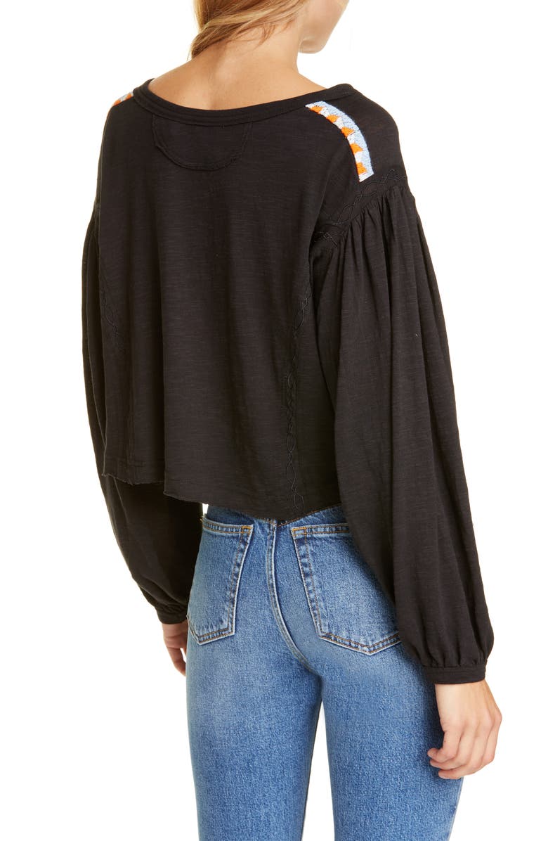 Top curto bordado Hand Me Down feminino da Free People, preto, tamanho X-S