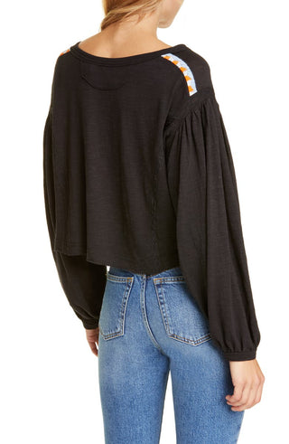Top curto bordado Hand Me Down feminino da Free People, preto, tamanho X-S