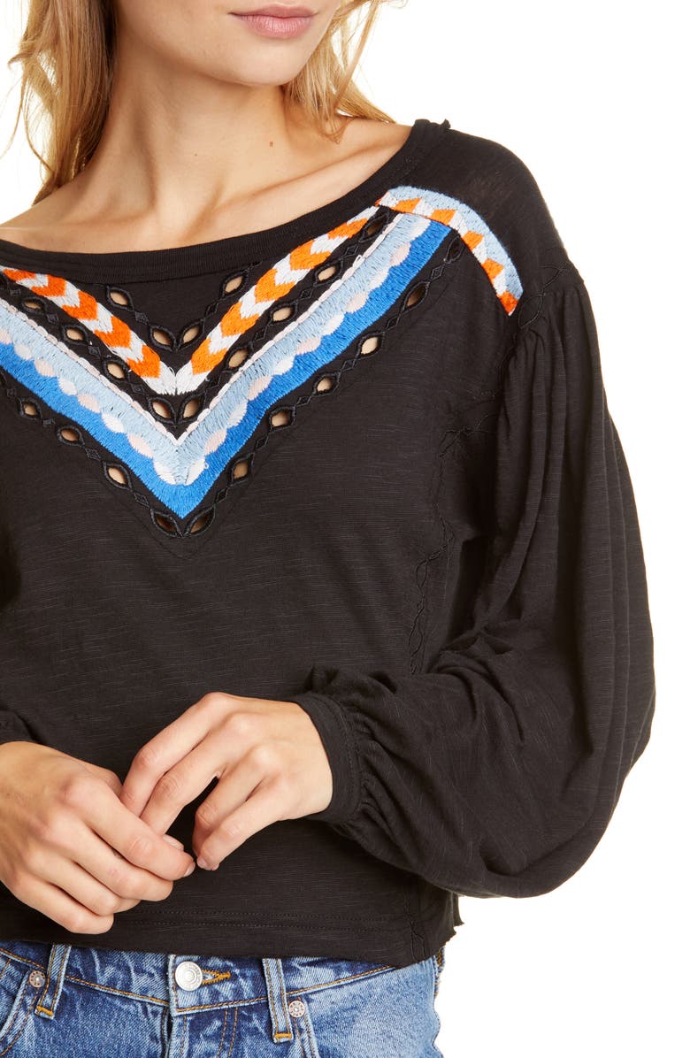 Top curto bordado Hand Me Down feminino da Free People, preto, tamanho X-S