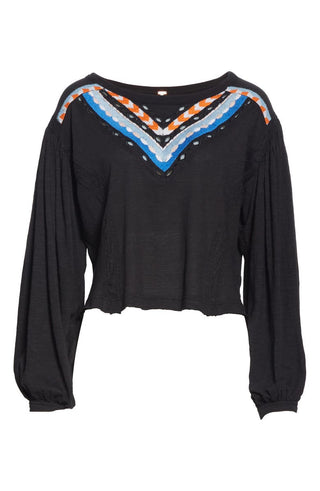 Top curto bordado Hand Me Down feminino da Free People, preto, tamanho X-S