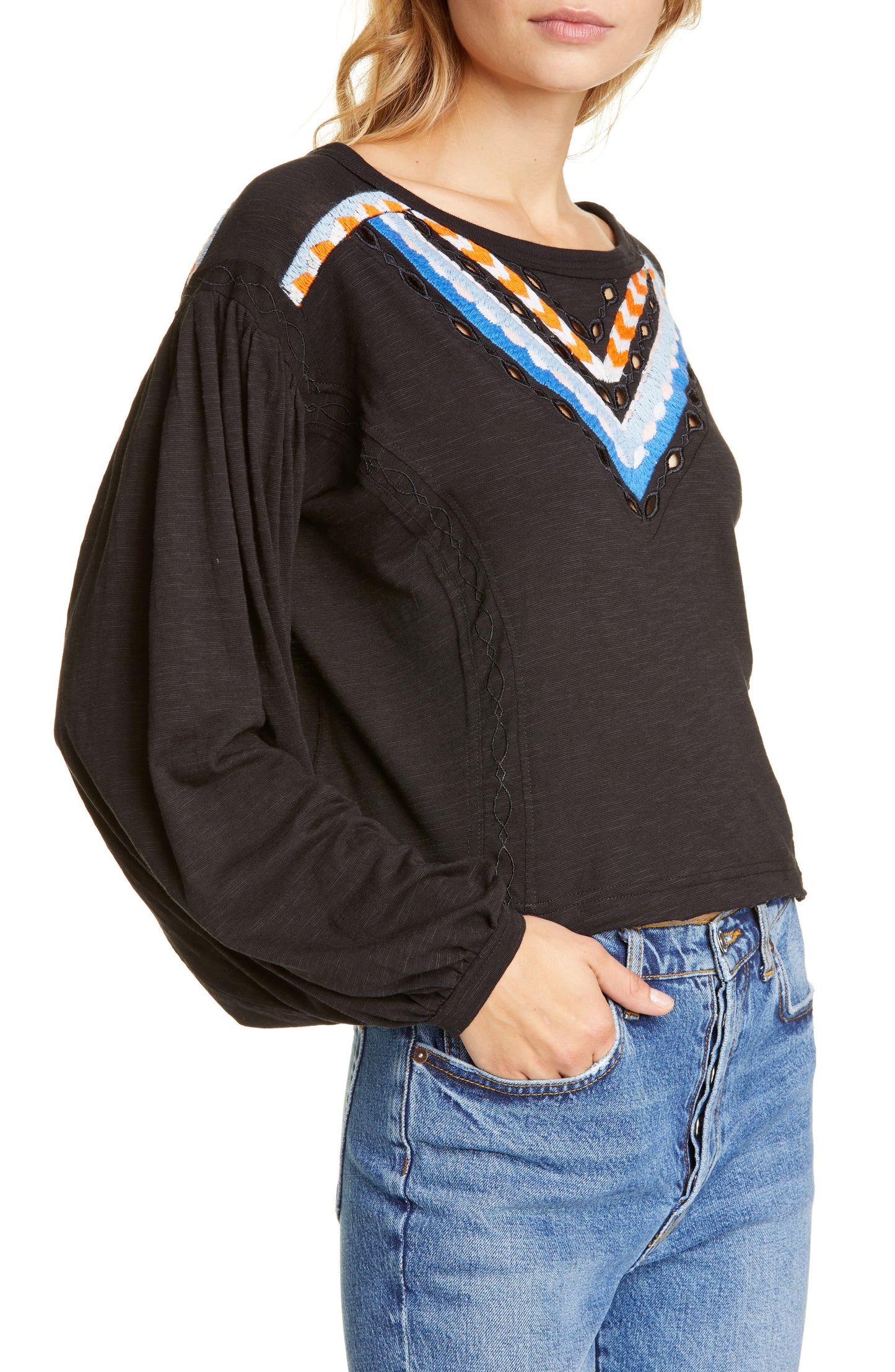 Top curto bordado Hand Me Down feminino da Free People, preto, tamanho X-S