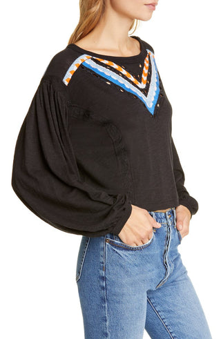 Top curto bordado Hand Me Down feminino da Free People, preto, tamanho X-S