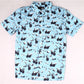 Camisa masculina Lost com botões e estampa de manga curta, azul, tamanho pequeno
