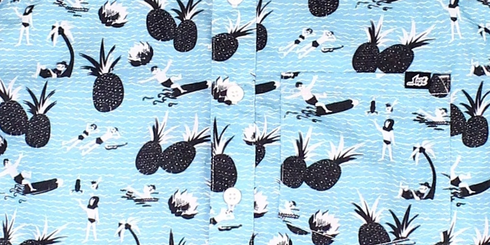 Camisa masculina Lost com botões e estampa de manga curta, azul, tamanho pequeno