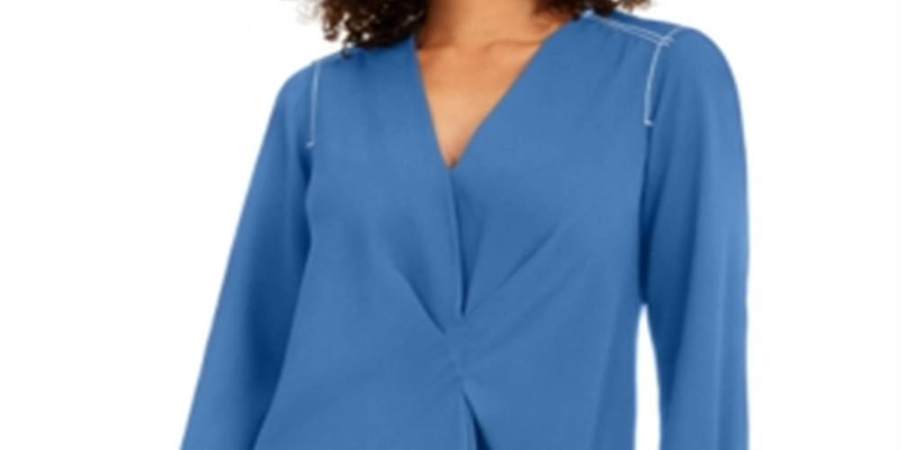 Blusa túnica feminina Alfani com decote em V e acabamento contrastante, azul, tamanho médio