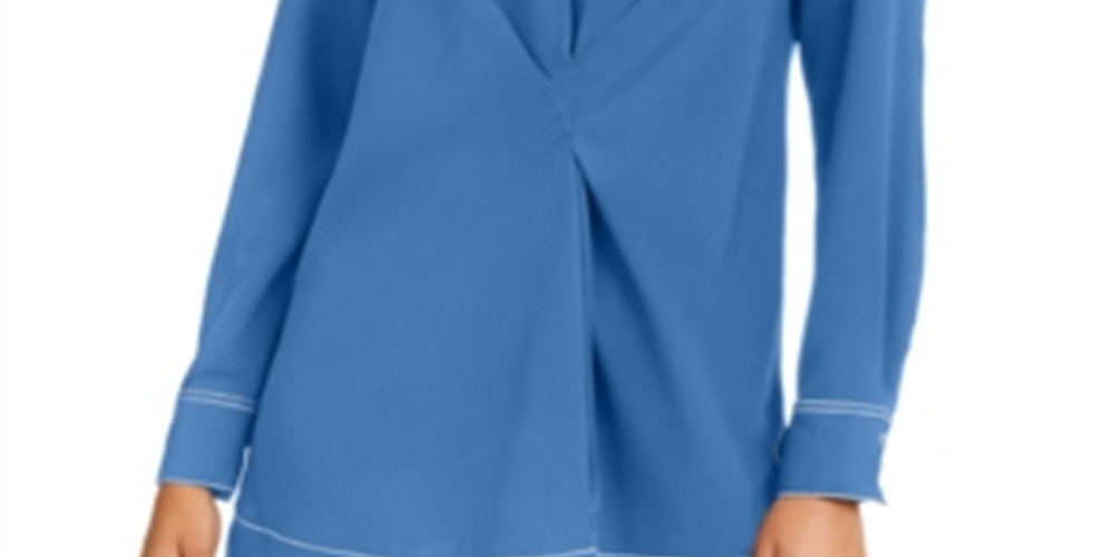 Blusa túnica feminina Alfani com decote em V e acabamento contrastante, azul, tamanho médio