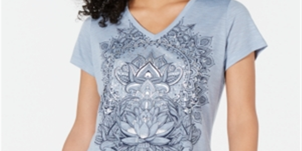 Camiseta feminina com estampa gráfica e bainha de lenço, estilo &amp; co, azul, tamanho pequeno pequeno