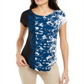 Camiseta feminina Alfani estampada com bainha redonda, azul, tamanho pequeno P/M