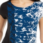 Camiseta feminina Alfani estampada com bainha redonda, azul, tamanho pequeno P/M