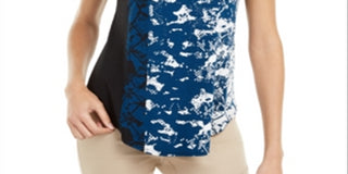 Camiseta feminina Alfani estampada com bainha redonda, azul, tamanho pequeno P/M