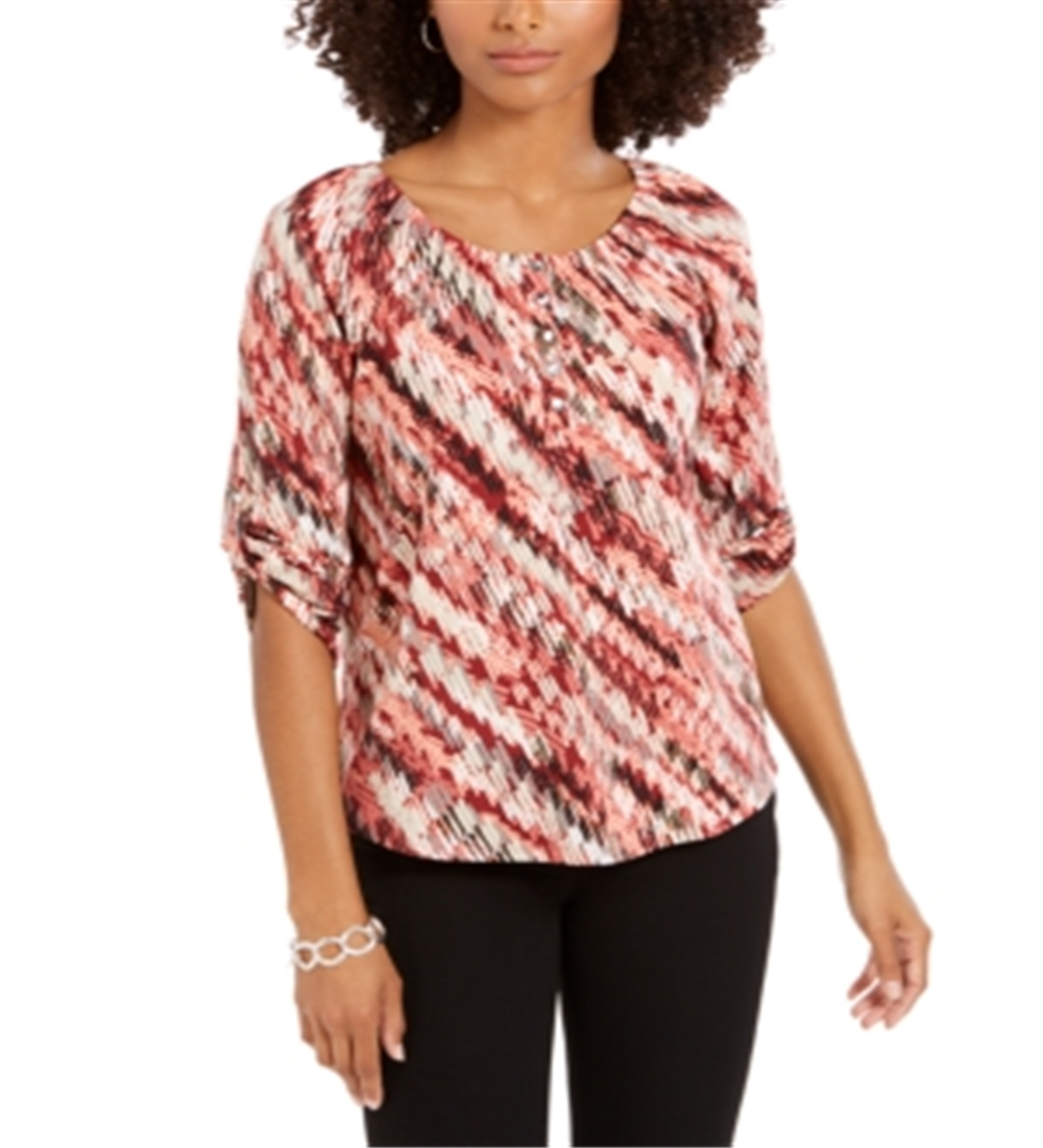 Blusa camponesa com mangas bufantes e estampa de aba enrolada, coleção NY, tamanho vinho, pequena, GG