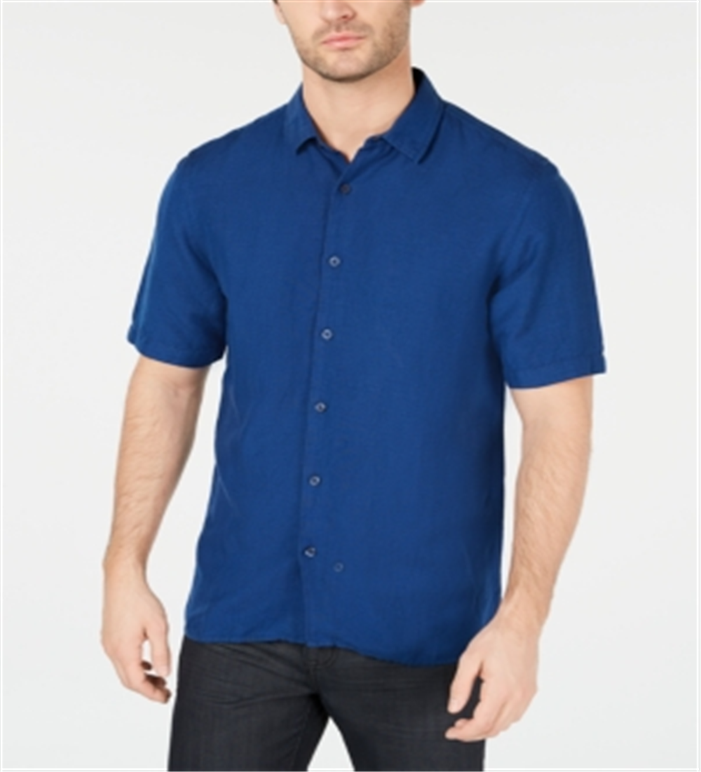 Camisa masculina Alfani de linho para uso no trabalho, azul, tamanho 3XL