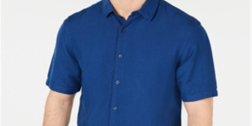 Camisa masculina Alfani de linho para uso no trabalho, azul, tamanho 3XL