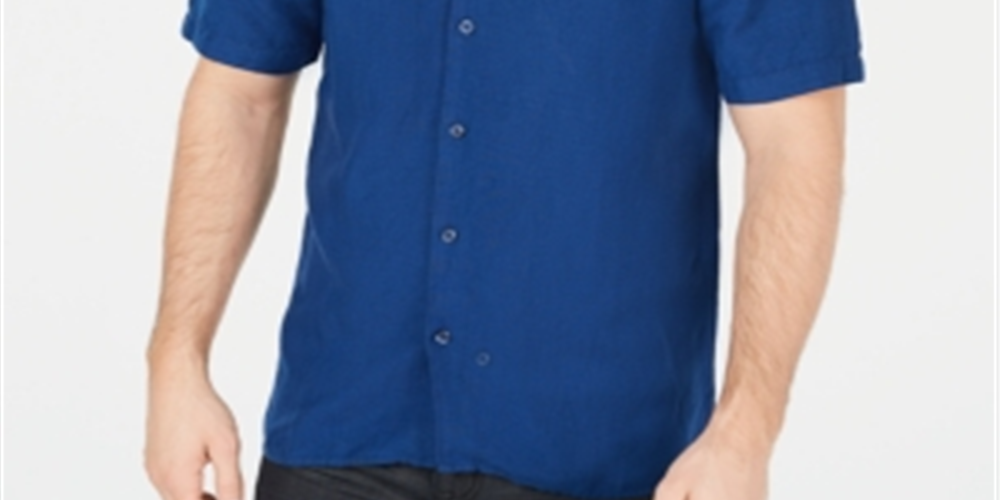 Camisa masculina Alfani de linho para uso no trabalho, azul, tamanho 3XL