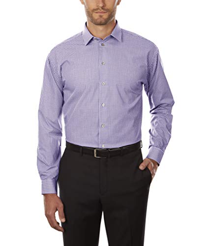 Camisa social masculina Kenneth Cole, corte regular, xadrez e listras, roxa, tamanho 17,5 x 34-35