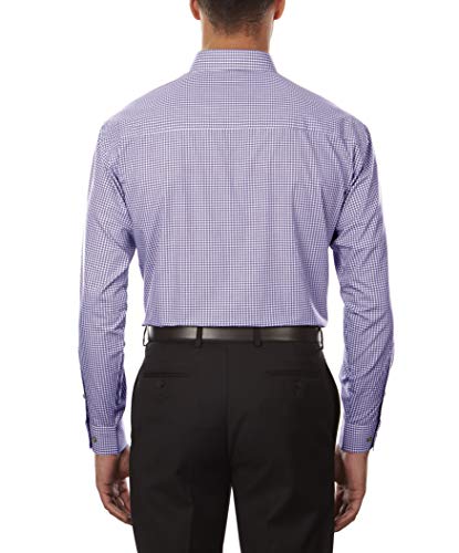 Camisa social masculina Kenneth Cole, corte regular, xadrez e listras, roxa, tamanho 17,5 x 34-35