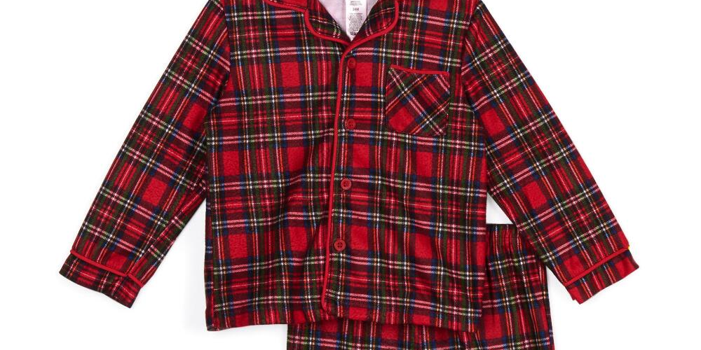 Conjunto de pijama xadrez com babados para meninas Little Me, vermelho, tamanho 12 meses