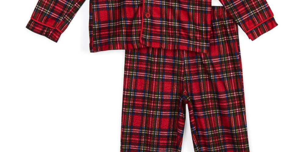 Conjunto de pijama xadrez com babados para meninas Little Me, vermelho, tamanho 12 meses