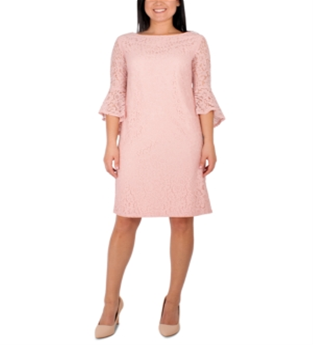 Vestido feminino de renda com manga sino e decote sino da coleção NY, tamanho P