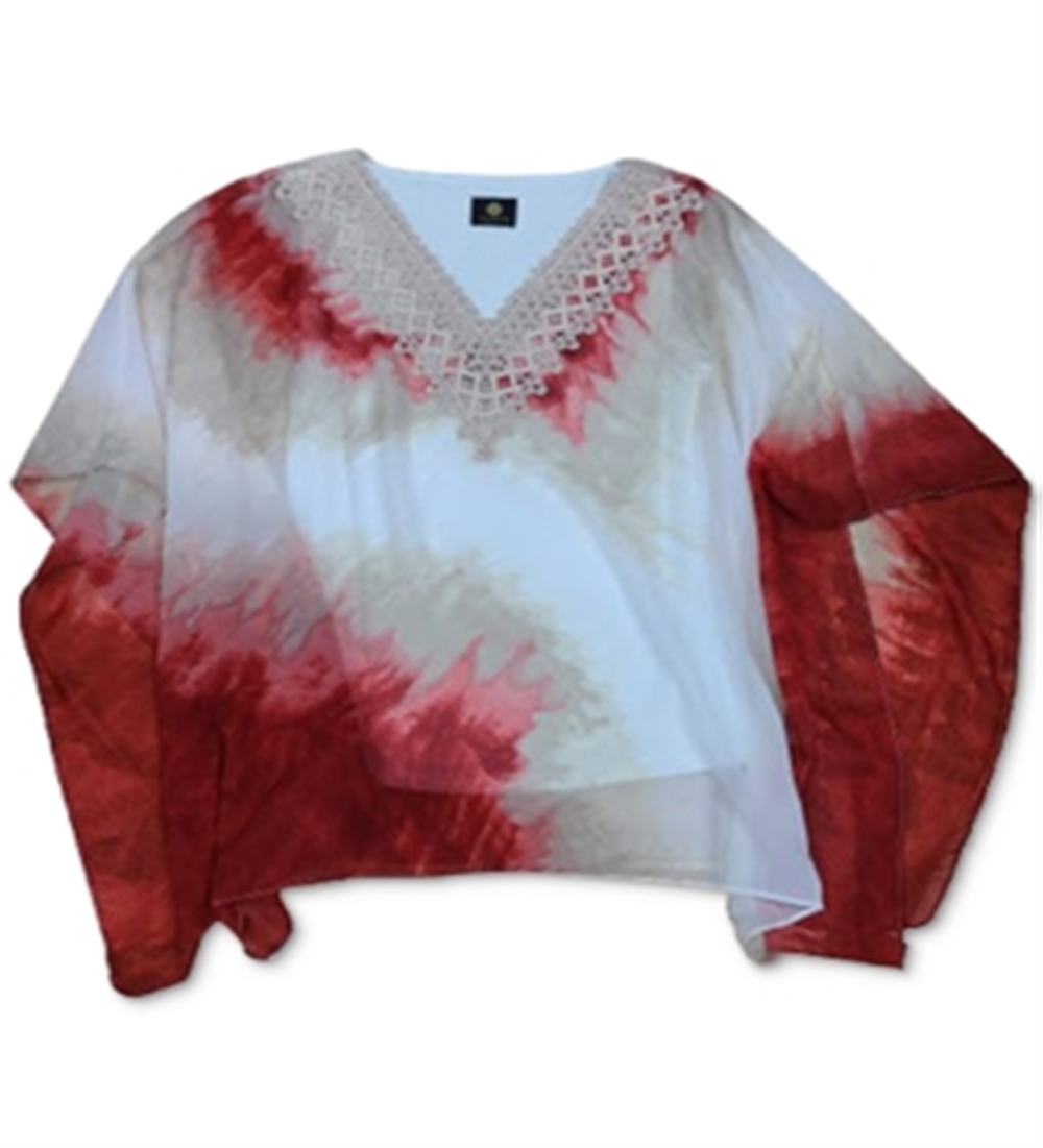 Poncho estampado com acabamento em crochê feminino da coleção JM para combinação Red Star GRT tamanho G