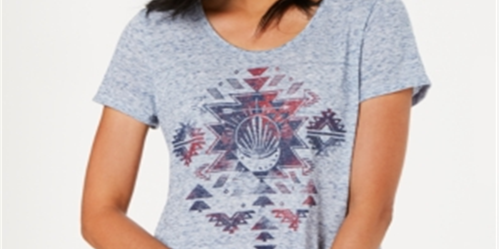 Top feminino com bainha de lenço gráfico estilo &amp; co, azul, tamanho pequeno M