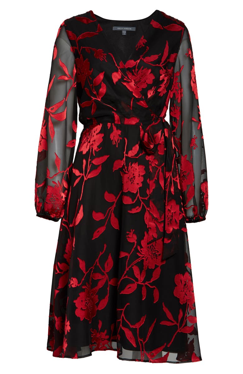 Vestido envelope falso com estampa floral Julia Jordan feminino, vermelho, tamanho 10